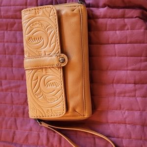 Sak Leather Wallet embossed w/ removable strap.